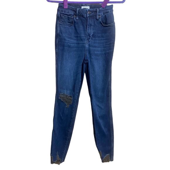 Good American classic slim straight high rise raw hem jeans size 2 / 26 - Picture 1 of 10